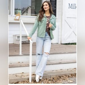 Grace & Lace Homecoming Terry Shacket NWT New Green